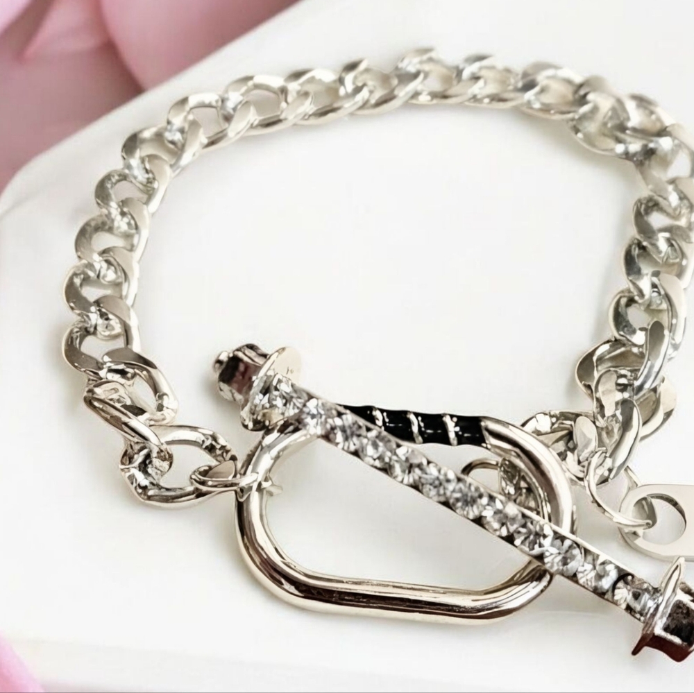Stainless Steel CZ Toggle Link Bracelet Womens or Mens Jewelry